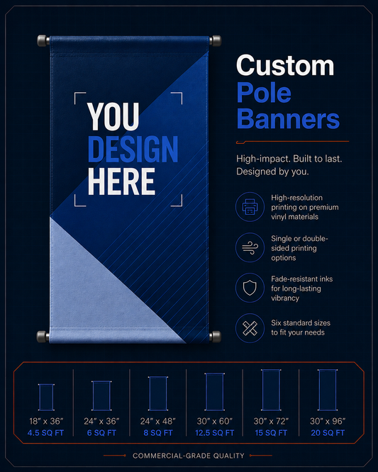 Custom-printed pole banner mounted on a pole