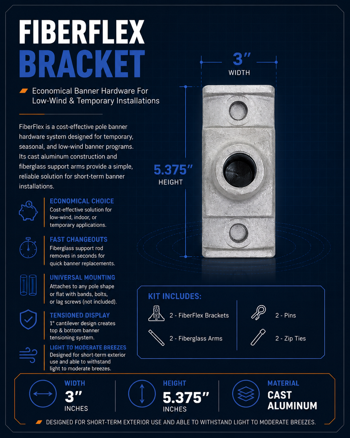 FiberFlex bracket top view technical specifications